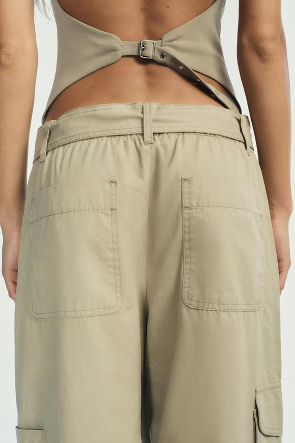ZARA БРЮКИ КАРГО ОБЪЕМНОГО КРОЯ, СВЕТЛЫЙ ХАКИ