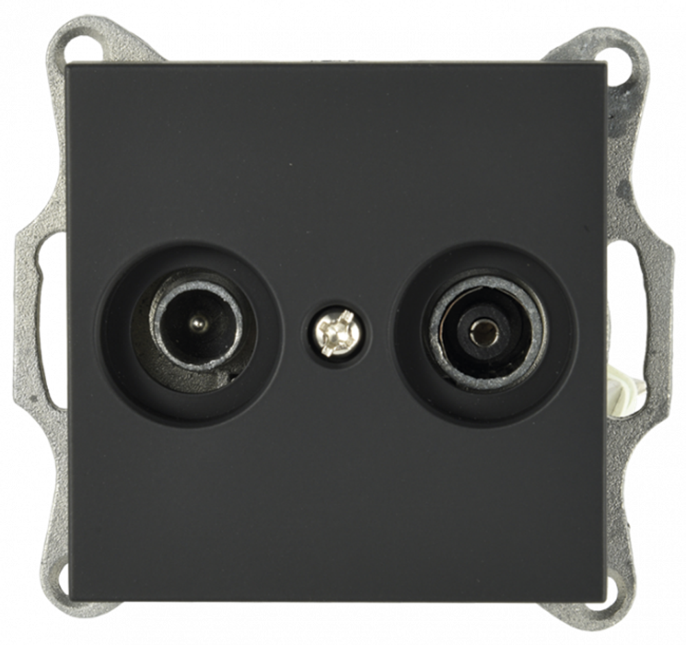 Розетка TV+FM Φ9.5mm проходная с накладкой, цвет черный матовый (soft touch)