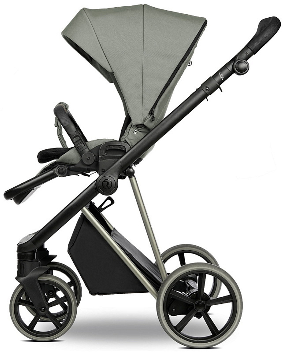 Детская коляска Roan Sol Vintage Luxury 2.0 3 в 1 с автокреслом Tutis Elo Black VIN 02/SG Sage Green/Sage/руч.Black