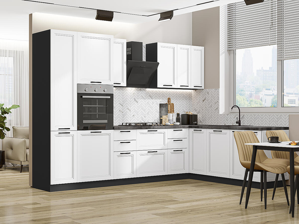 Угловая модульная кухня Нео-03 White Silk - Graphite 2140*3000/2100*600