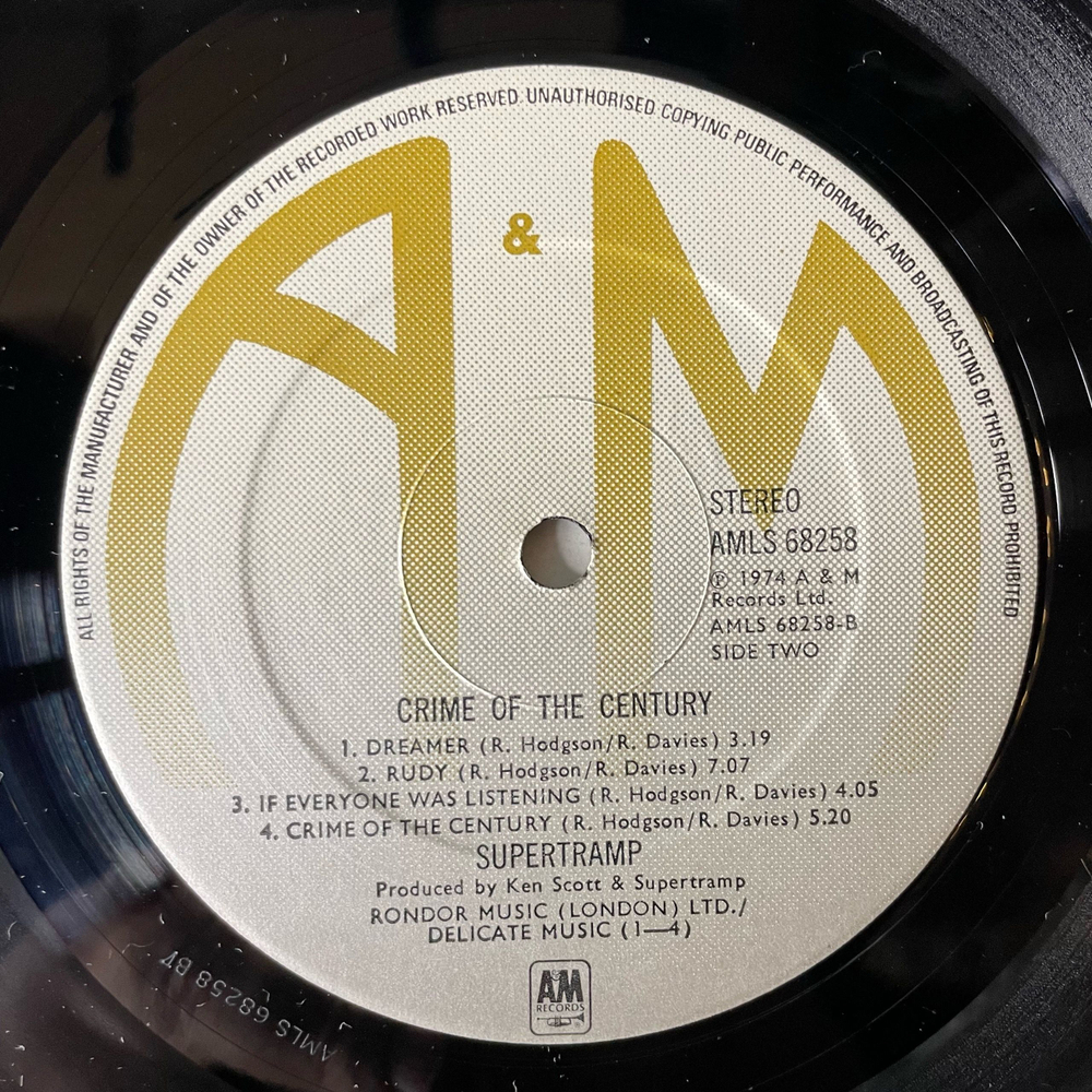 Винтажная виниловая пластинка LP Supertramp Crime Of The Century (Англия 1974)