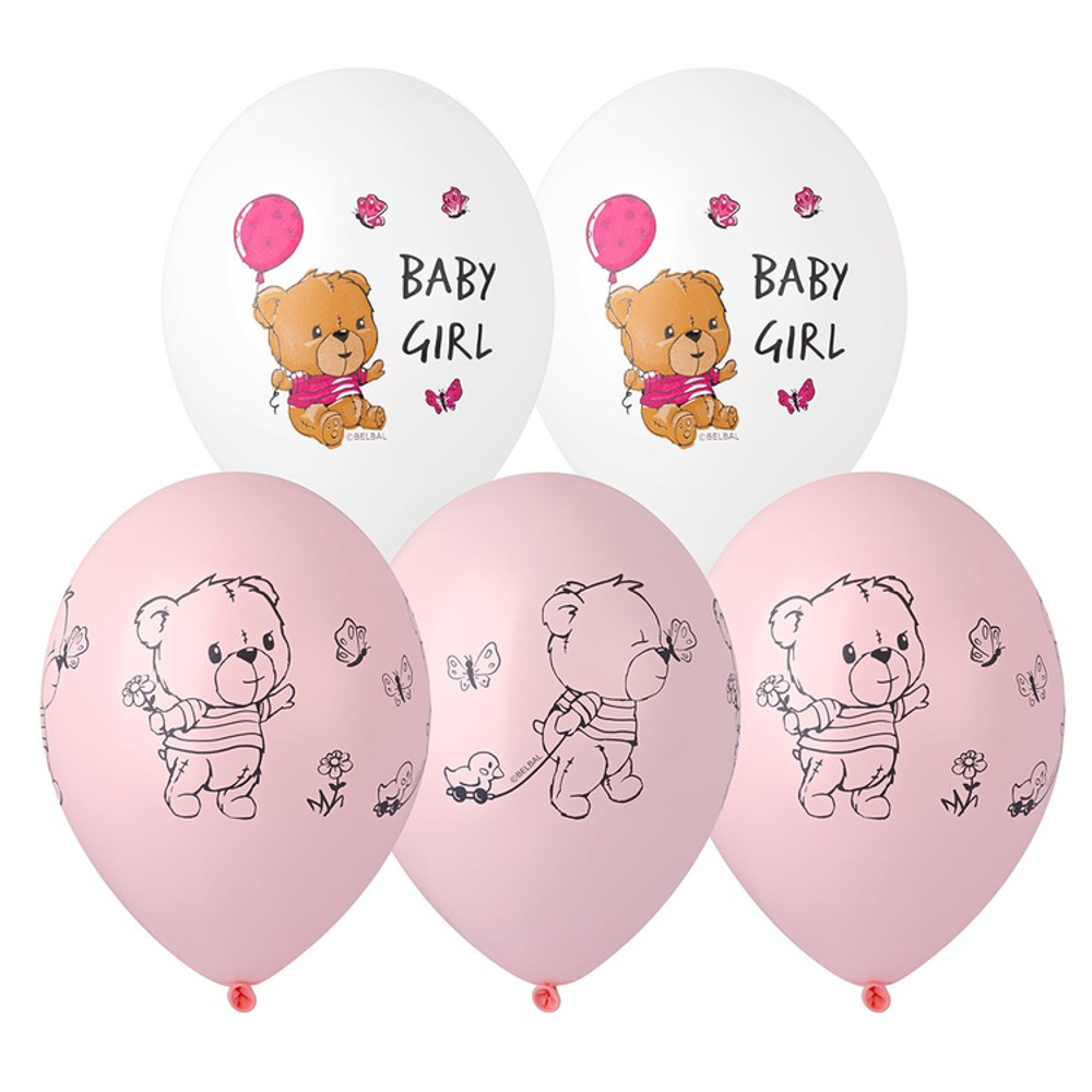 Шар латексный 35см Мишка малышка (Розовый)