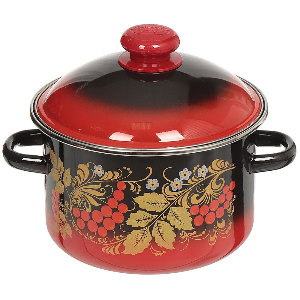 Кастрюля сталь, эмал, 3 л, с крыш, Сиб товары, Рябинушка, 7MD181M, индукц