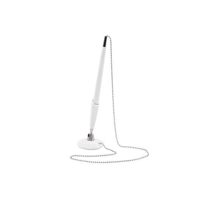 Ручка шариковая настольная BRAUBERG "Стенд-Пен Уайт1", СИНЯЯ, цепочка, корпус белый, линия письма 0,5 мм, 141044