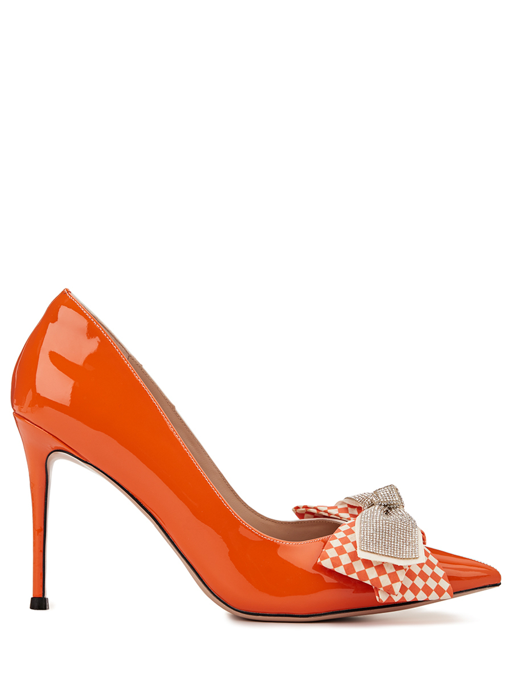 Женские туфли кожаные оранжево-белые с бантиком