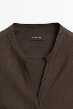 Massimo Dutti Рубашка с воротником-стойкой из 100% льна, коричневый