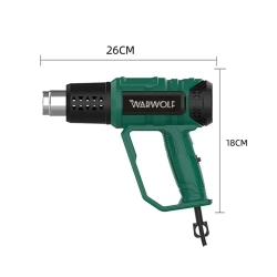 Фен строительный с регулировкой температуры Warwolf, 4 насадки 1 шпатель (2кВт, 300-500 л/мин, 60-650 градусов)