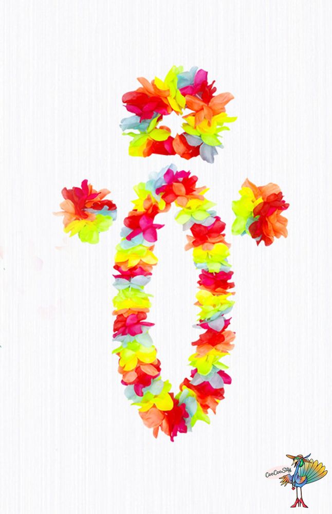 гавайский набор Цветы, (ожерелье, венок, 2 браслета) цвет разноцветный, стиль С