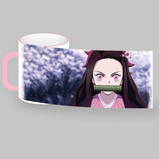 Кружка керамическая объем 330мл, Истребитель демонов "Незуко", (розовая - белая внутри)