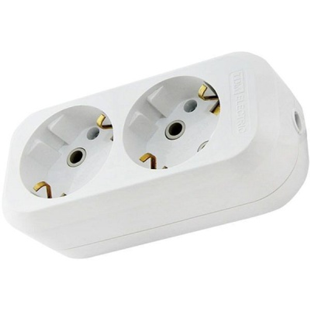 Колодка розеточная 2 гнезда с/з 2P белая 16А 250В TDM