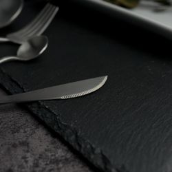 Нож столовый 22 см матовый серый цвет черная ручка PVD   [12]