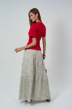 Юбка из хлопка ярусная в мелкий цветочек в макси длине