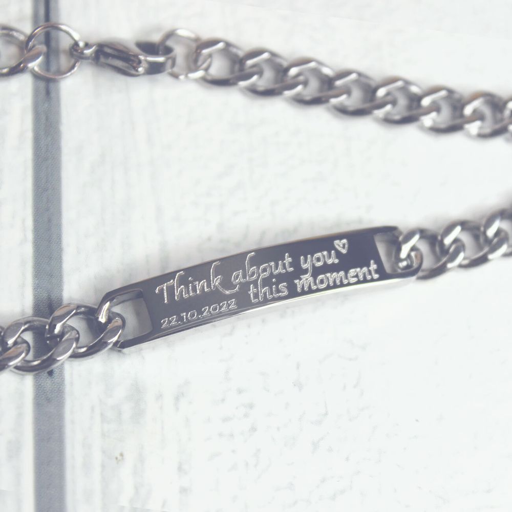 Стальной узкий браслет с гравировкой на заказ