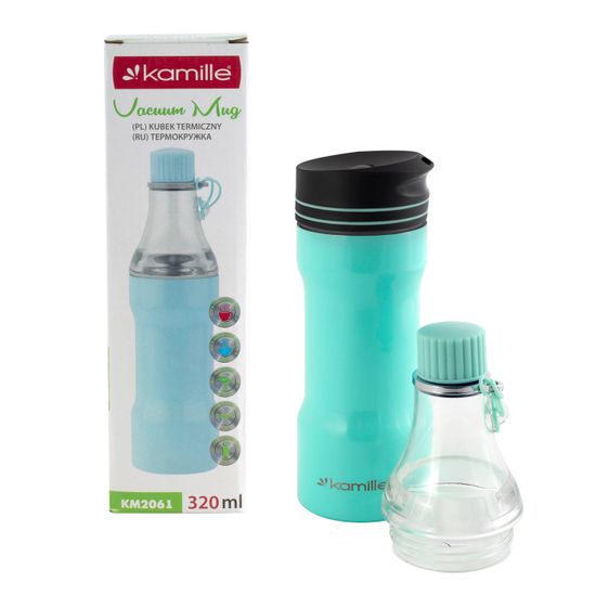 Термокружка 320 мл. из нержавеющей стали Kamille KM-2061 (2 в 1) со сменным горлышком