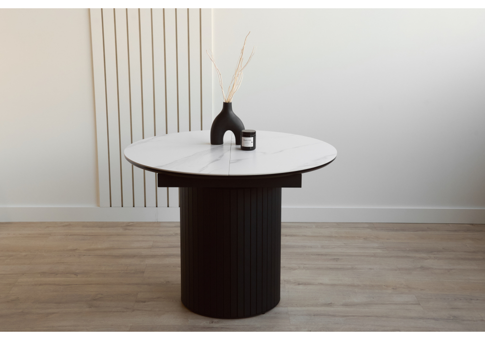 Керамический стол Woodville Лорен 100(140) snow white, черный