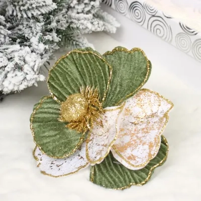 Украшение новогоднее «Пуансеттия - Нежность» 15 см, Изумруд/Золото