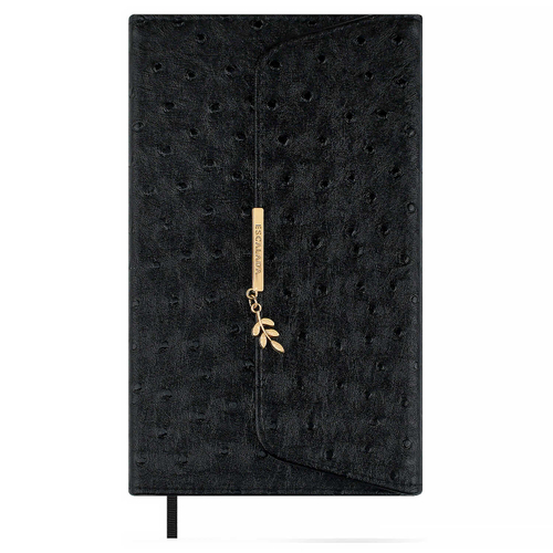 Ежедневник недатированный ESCALADA, А5, 160 л., арт. 70668/ 15 СТРАУС ЧЁРНЫЙ (кожзам: 126х211 мм, твёрдый переплёт, материал обложки: искусственная кожа "Страус"; способ крепления блока: ниткошвейный; декор: металлический шильд с декоративной металли