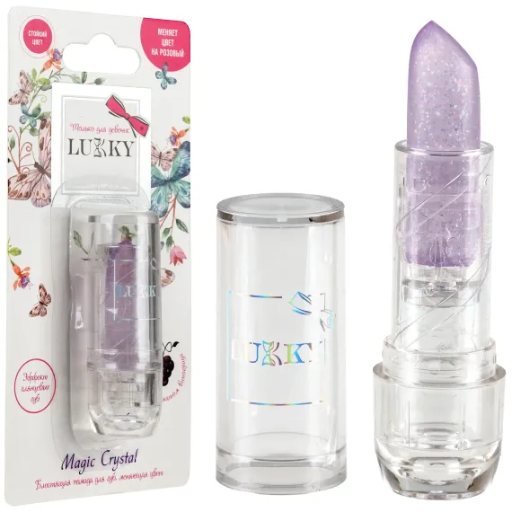 Помада блестящая LUKKY Magic Crystal меняет цвет на розовый с ароматом винограда 3,4 гр