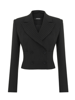 Жакет двубортный укороченный в полоску на пуговицах