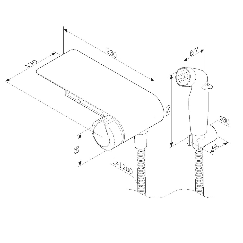 Смеситель TouchReel, монтируемый в стену с гигиеническим душем и полкой AM.PM X-Joy F0H85A822