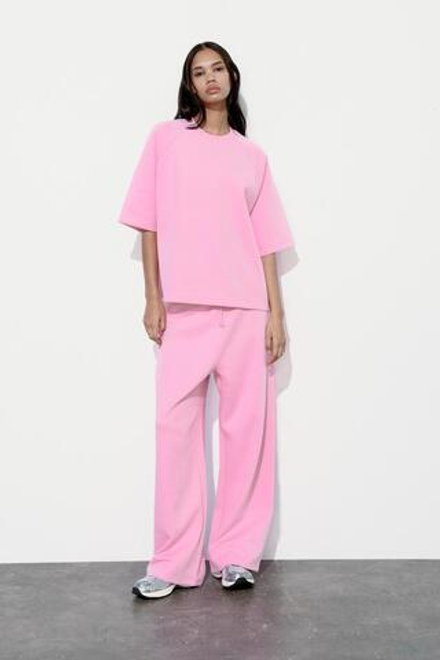 ZARA БРЮКИ-ДЖОГГЕРЫ ИЗ ТКАНИ INTERLOCK, РОЗОВЫЙ