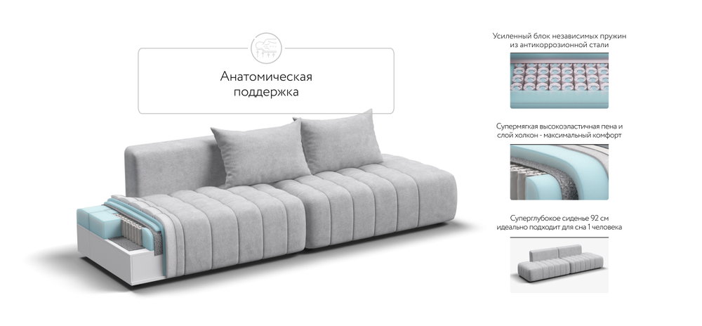 Диван прямой Босс Твин Шенилл Клауд серый