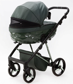Детская коляска Adamex Quantum Superstar Deluxe 2 в 1 Q-STAR140-K (Т.ЗЕЛЕН.КОЖА+Т.ЗЕЛЕН.ДНО+ХРОМ.РАМА)