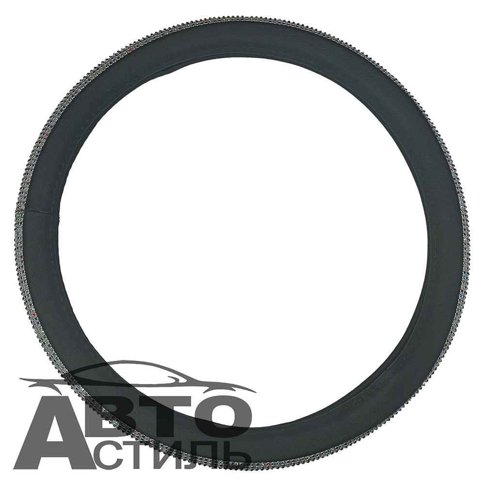 Оплетка на руль круглая Coolpart DIAMOND 50 (37*38) к/з черный/цветной СТРАЗЫ A268BL-CL