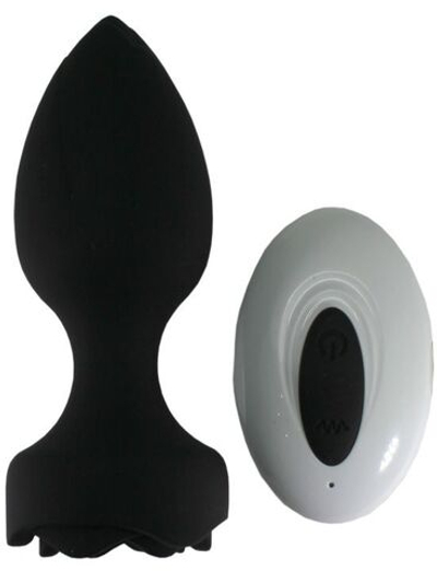 Черная анальная вибропробка Rose с пультом ДУ - 9 см. (Цвет: черный)