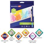 Карандаши художественные цветные акварельные BRAUBERG ART CLASSIC, 24 цвета, грифель 3,3 мм, 181530