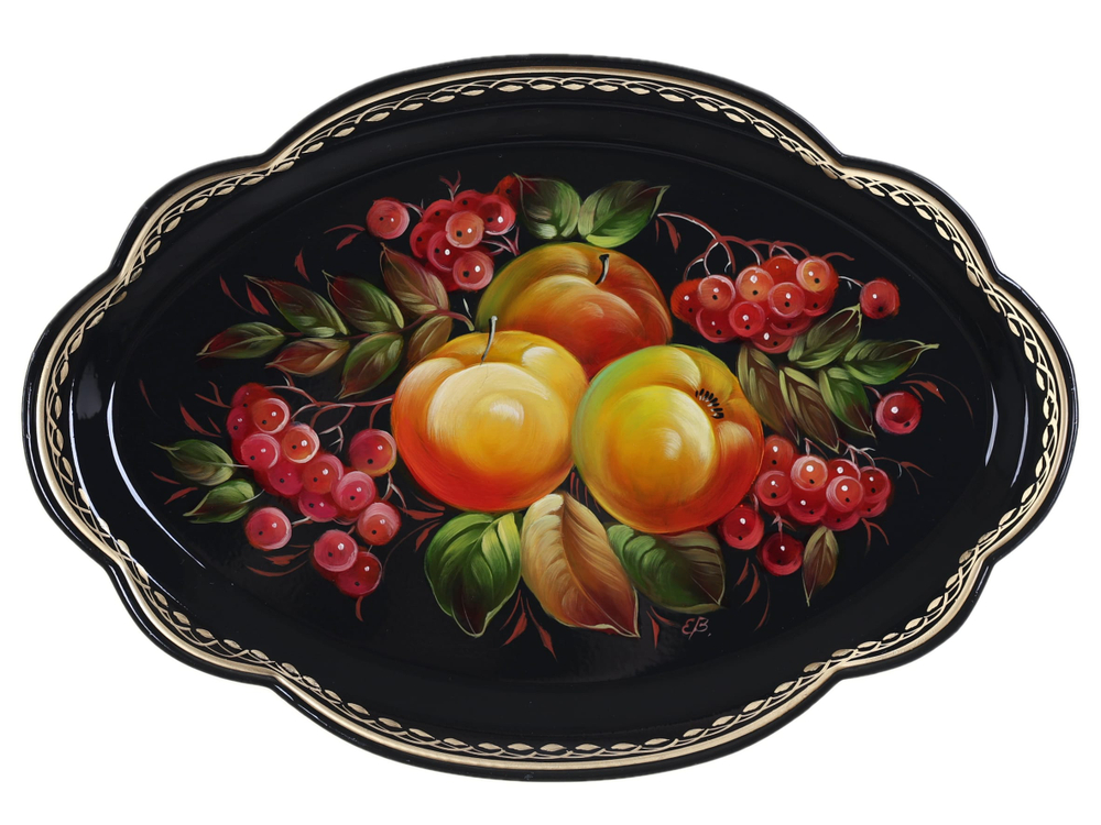 Жостовский поднос декоративный, размер 32х22 см (A11), металлический