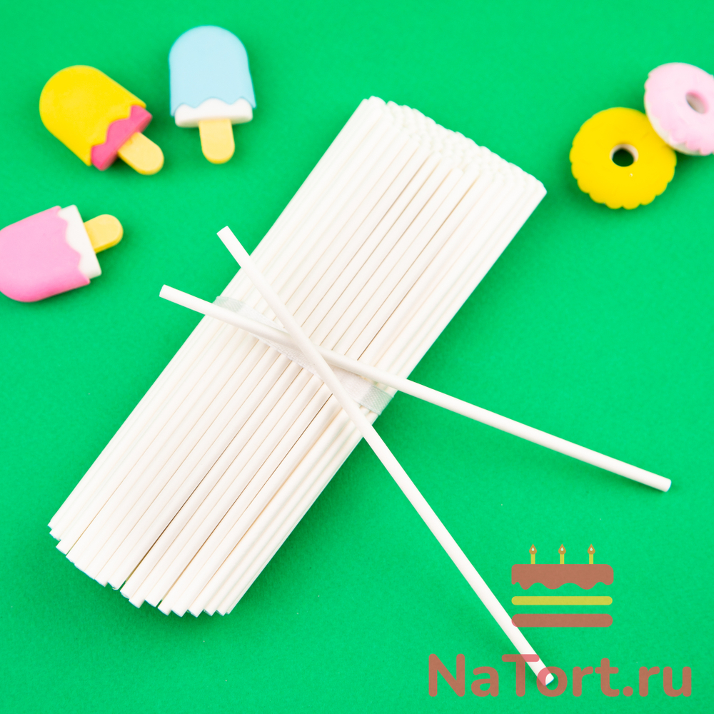 Палочки бумажные для Cake pops (белые, 15 см, 100 шт)
