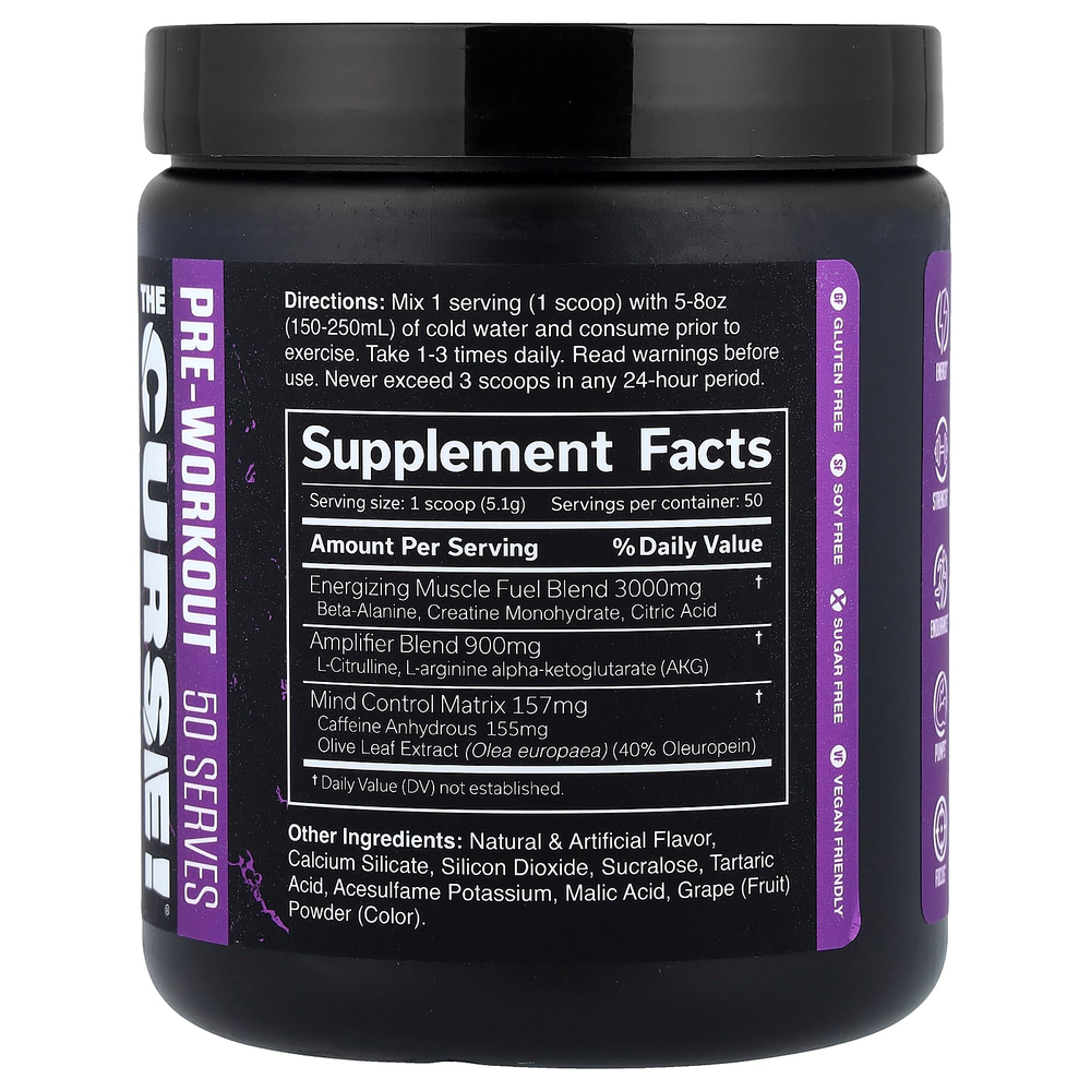 JNX Sports, The Curse!®, предтренировочный комплекс, со вкусом темного винограда, 255 г (8,9 унции)