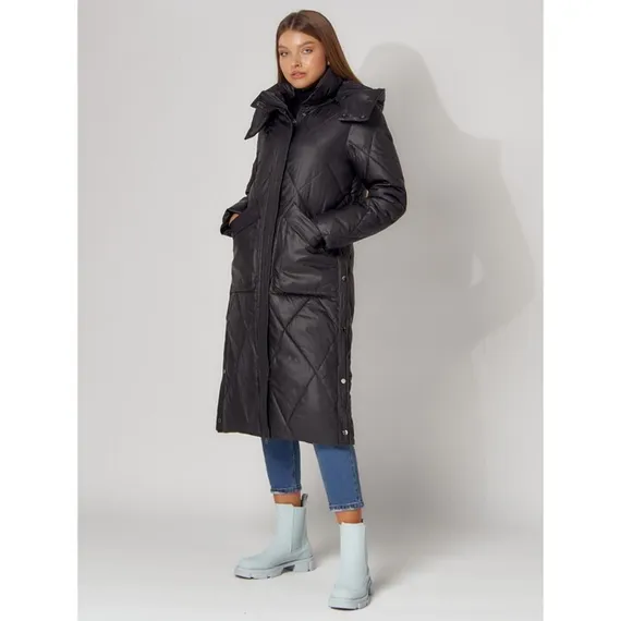 Пальто утеплённое стёганое женское, цвет чёрный, размер 48
