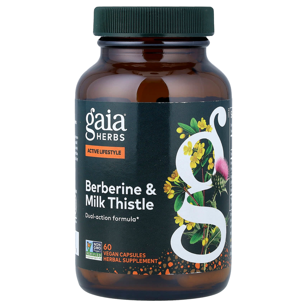 Gaia Herbs, берберин и расторопша, 60 веганских капсул