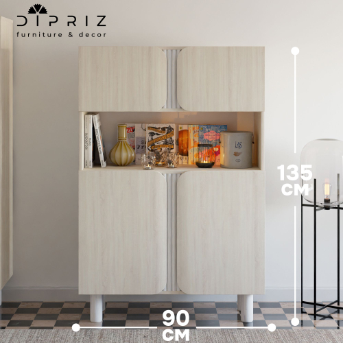 Дизайнерский распашной шкаф Ола на ножках, 135х90х35 см, ЛДСП/сосна