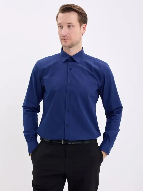 Рубашка на высокий рост LONG SLIM FIT с длинным рукавом, темно-синяя