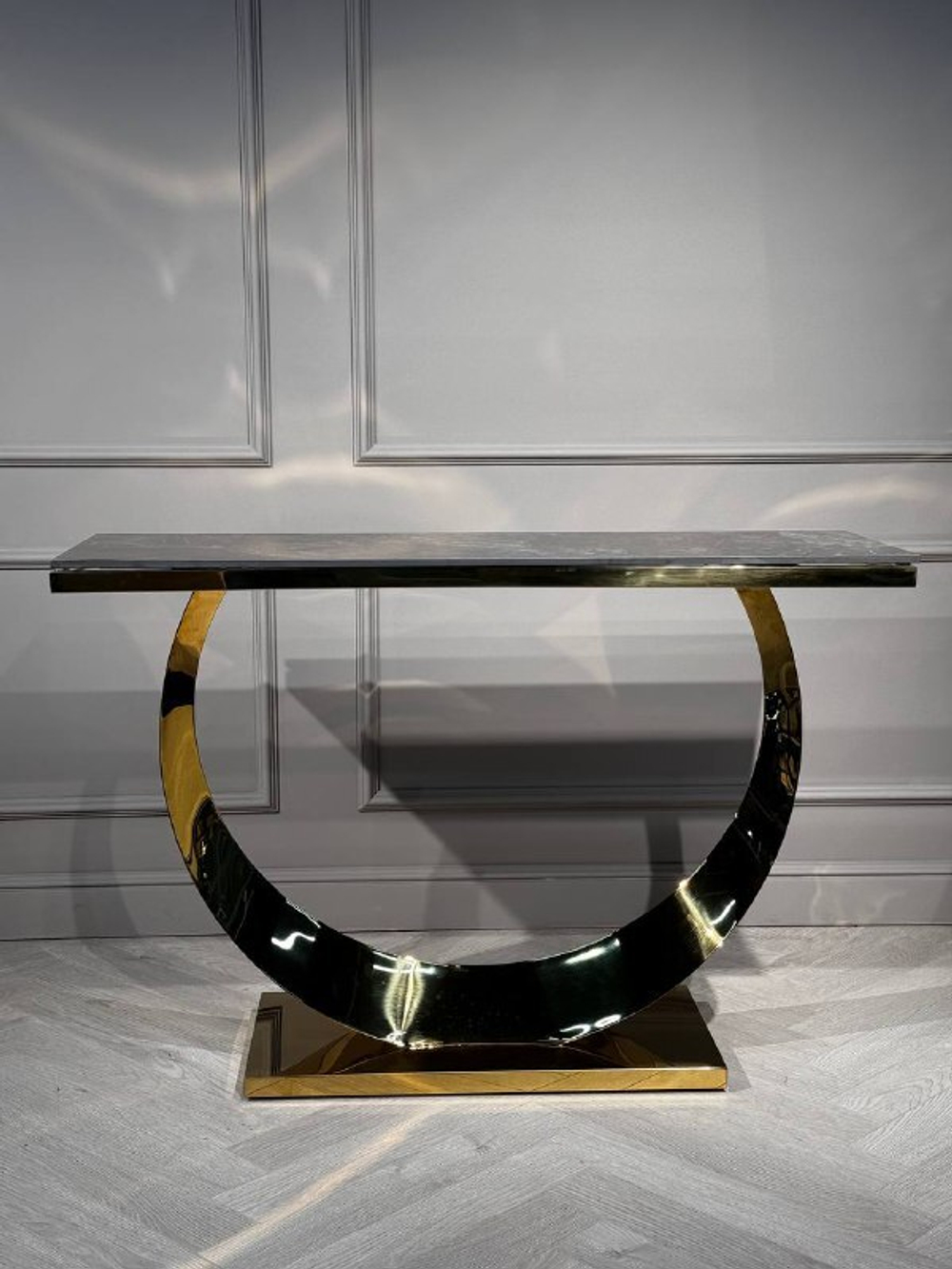 Стол-консоль Ist Casa Прайм, 120х40х78 см, черный мрамор, золотой