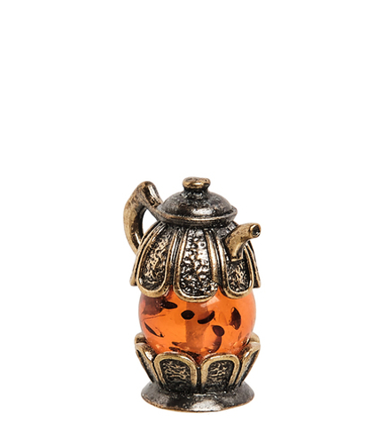 Народные промыслы AM-1355 Фигурка «Чайник Ромашка» (латунь, янтарь)