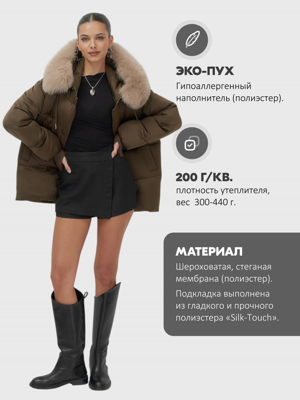 Куртка зимняя женская с мехом и капюшоном тренд горчичного цвета 7658G