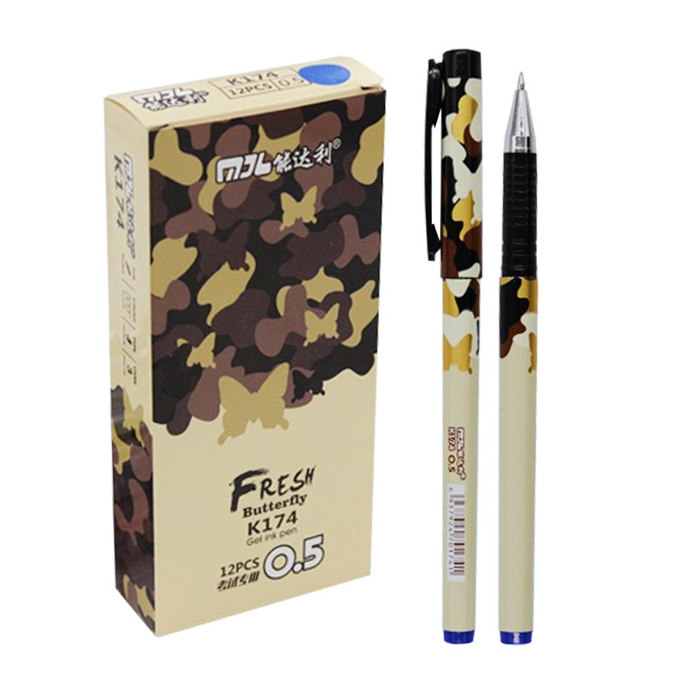 Ручка гелевая, Nengdali, синие чернила, серия "Butterfly", с круглым разноцветным корпусом, 12 шт Ручка гелевая, Nengdali, синие чернила, серия "Butterfly", с круглым разноцветным корпусом, 12 шт