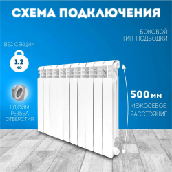 Радиатор биметаллический модель KONNER 100/500 Bimetal 10 СЕКЦИЙ