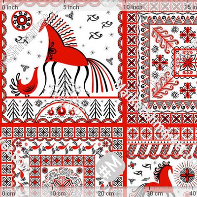 Мотивы в стиле мезенской росписи. Бесшовный принт.  by Irina Skaska 150 DPI