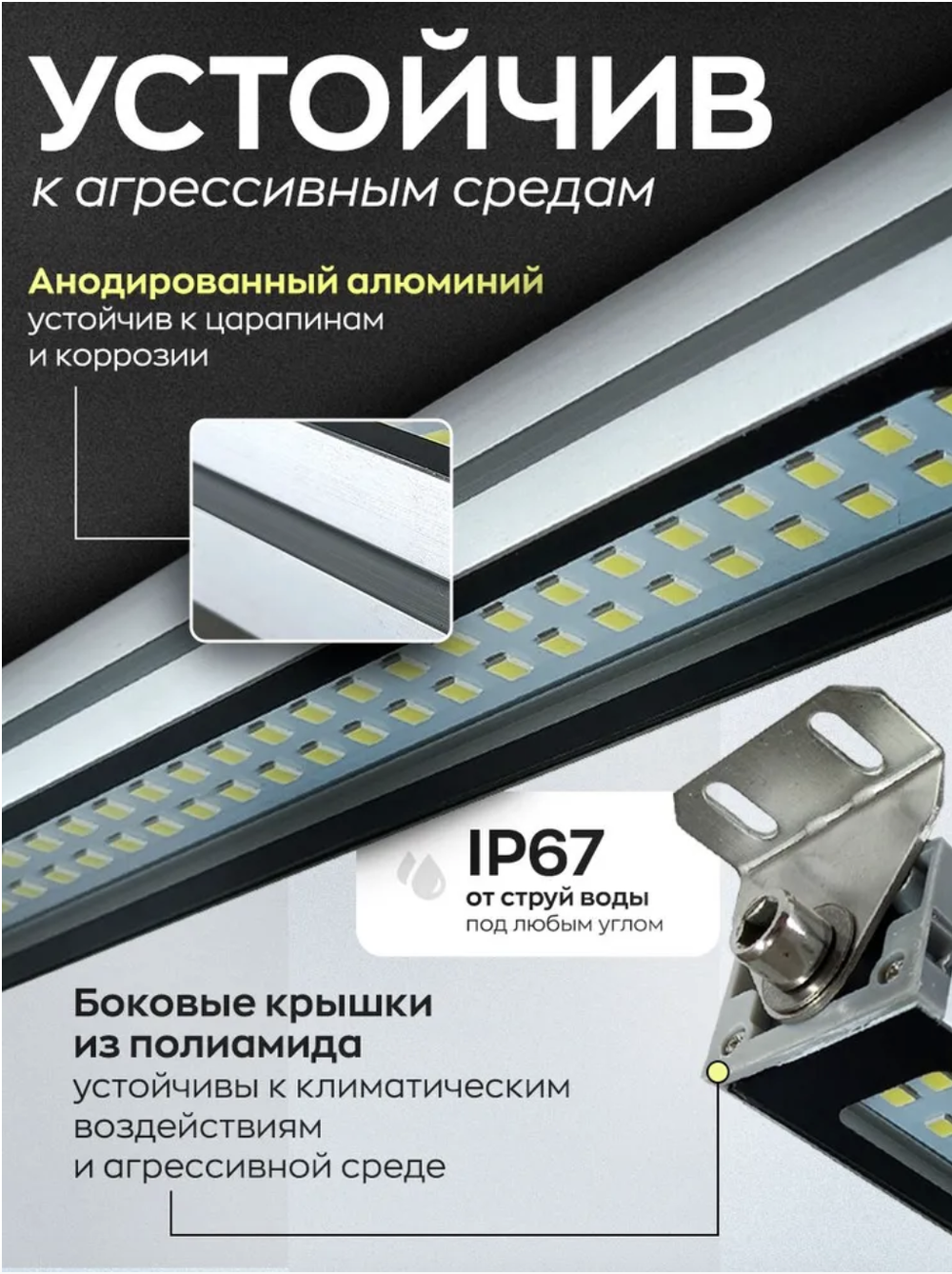 Светодиодный линейный светильник СКС промышленный 30Вт, 3750Лм, 5500К, 220В, IP67, 950х50х50мм, (для автомойки, автосервиса, дитейлинга, гаража)