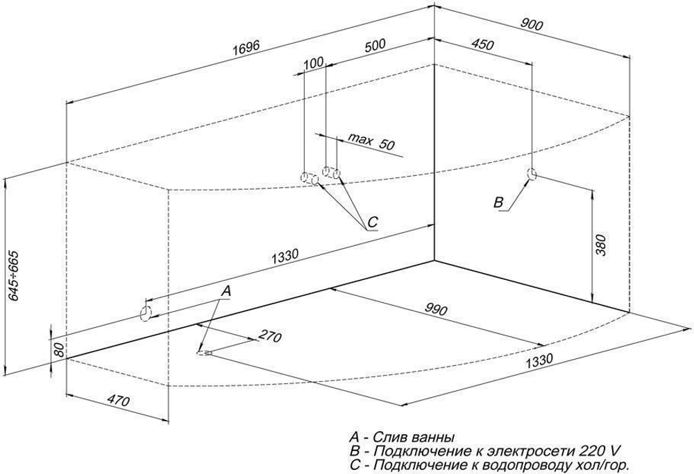 Акриловая ванна Aquanet Jersey 170x90 R