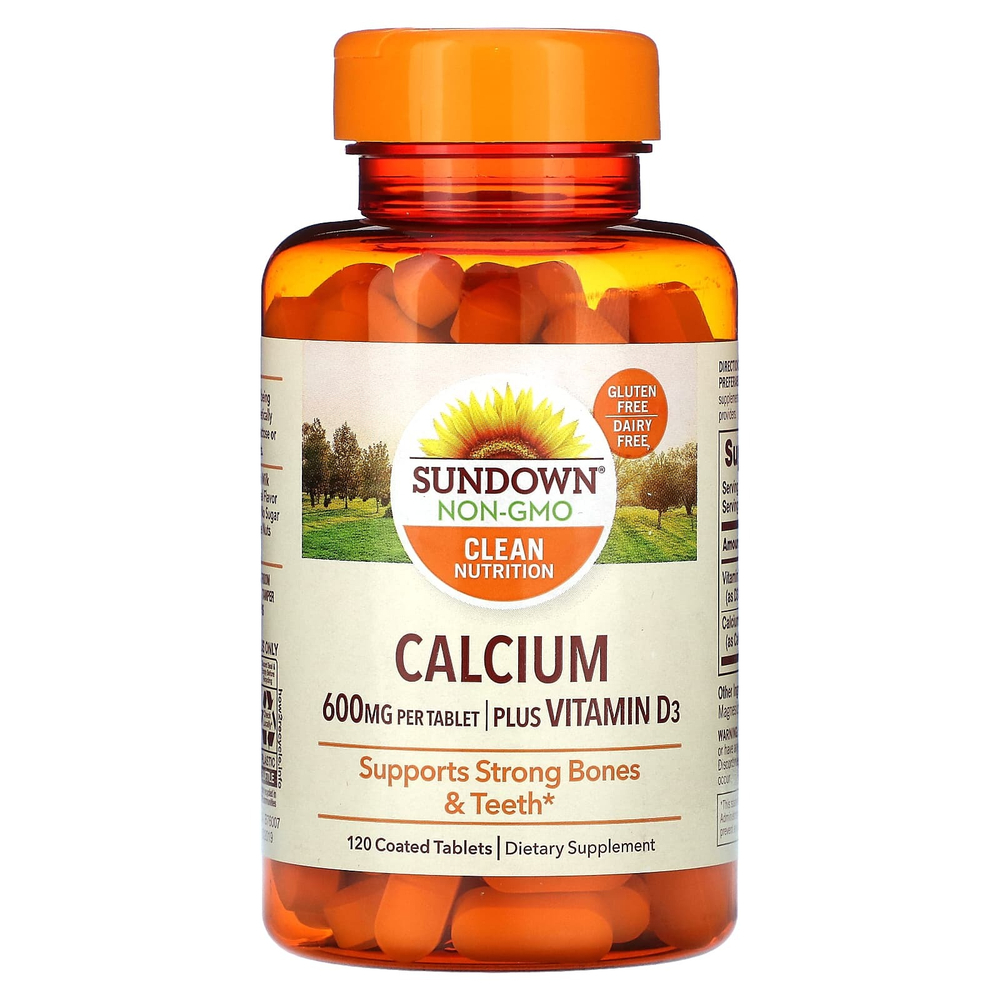 Sundown Naturals, кальций, с витамином D3, 600 мг, 120 таблеток, покрытых оболочкой (300 мг в 1 таблетке)