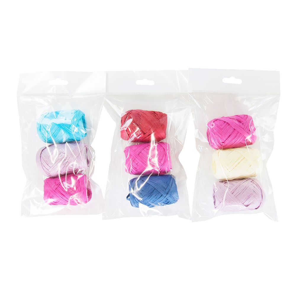 Лента (0,5 см*10 м) Рафия, Ассорти, 3 шт.