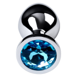 Серебристая коническая анальная пробка 8см с голубым кристаллом ToyFa Metal 717002-14