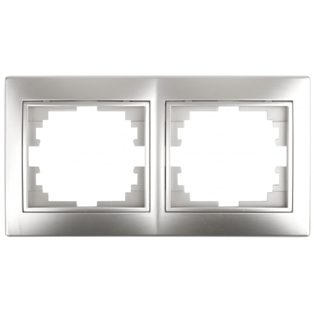 Рамка для розеток и выключателей Intro Plano 1-502-03 на 2 поста горизонтальная, СУ, алюминий
