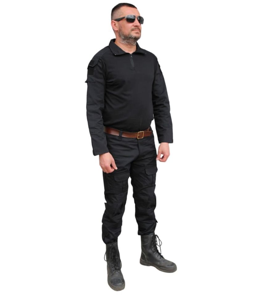 Костюм тактический летний с наколенниками и налокотниками (черный)